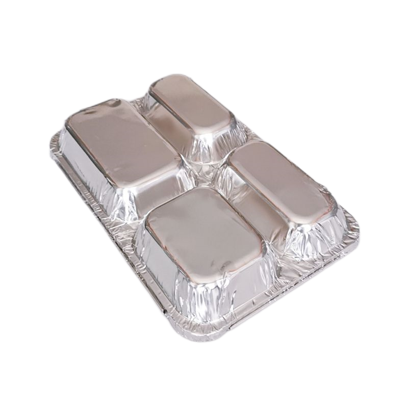 Poêle rectangulaire en papier d'aluminium de qualité alimentaire à quatre grilles de 820 ml