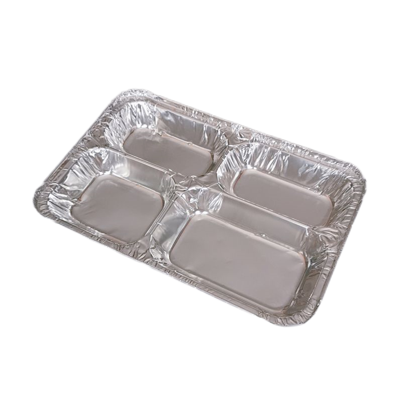 Poêle rectangulaire en papier d'aluminium de qualité alimentaire à quatre grilles de 820 ml