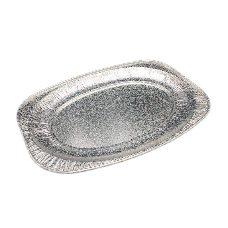 Pan de poisson en aluminium en aluminium en relief ovale jetable