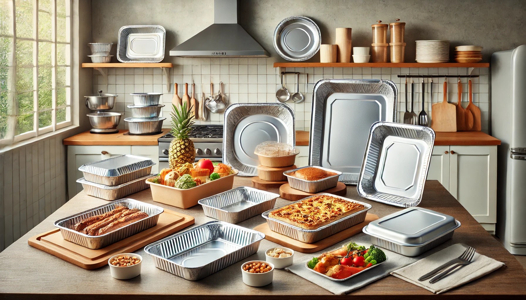 Une collection de divers articles de vaisselle en aluminium affich&eacute;s sur un fond propre